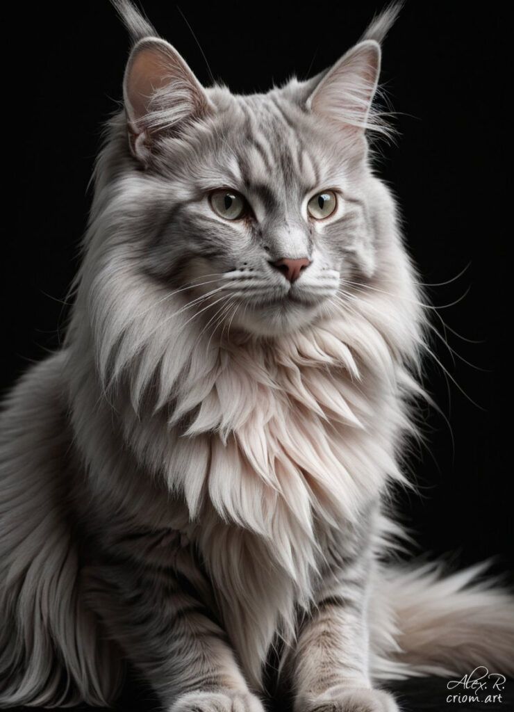 Pink Maine Coon cat professional photography art style by Alex Reznik