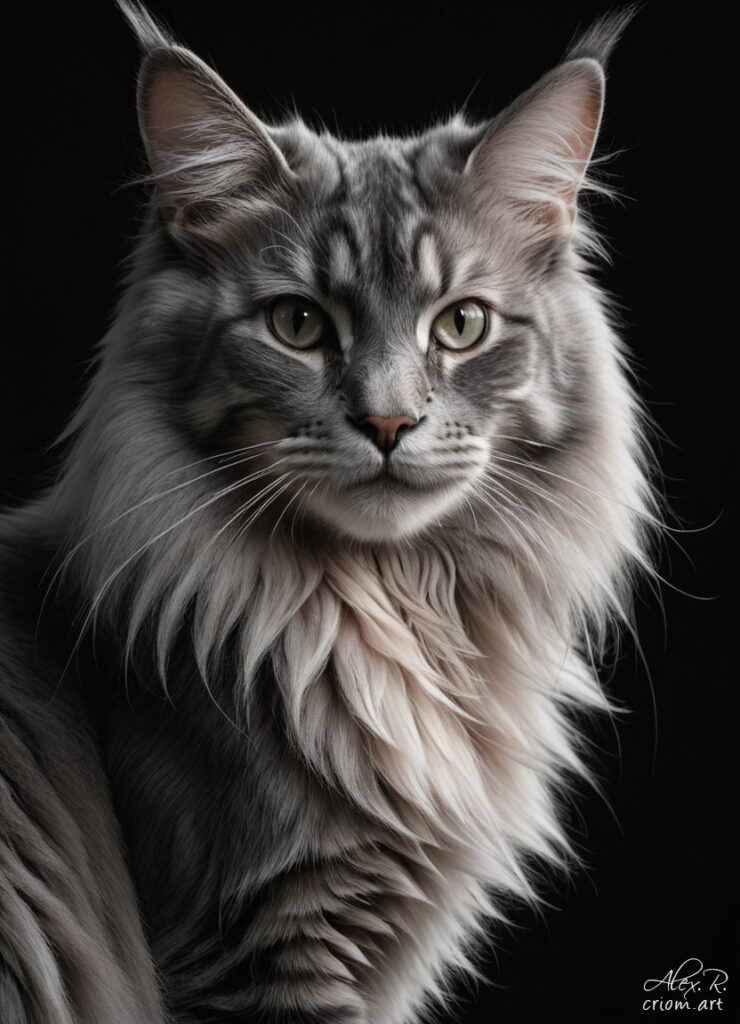 Pink Maine Coon cat professional photography art style by Alex Reznik