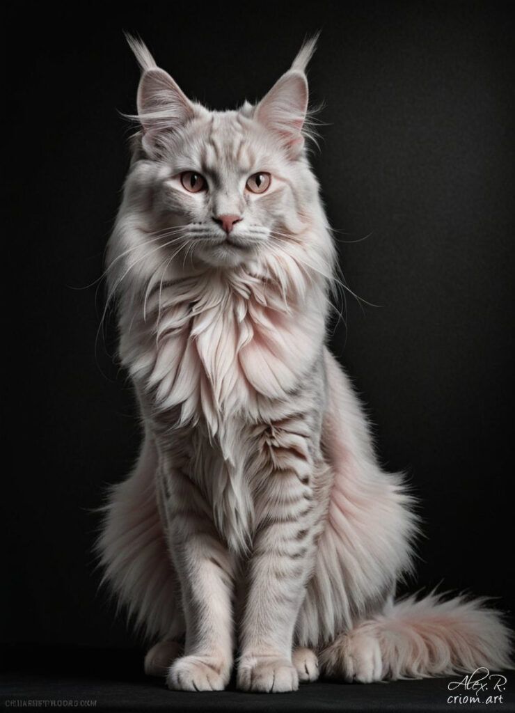 Pink Maine Coon cat professional photography art style by Alex Reznik