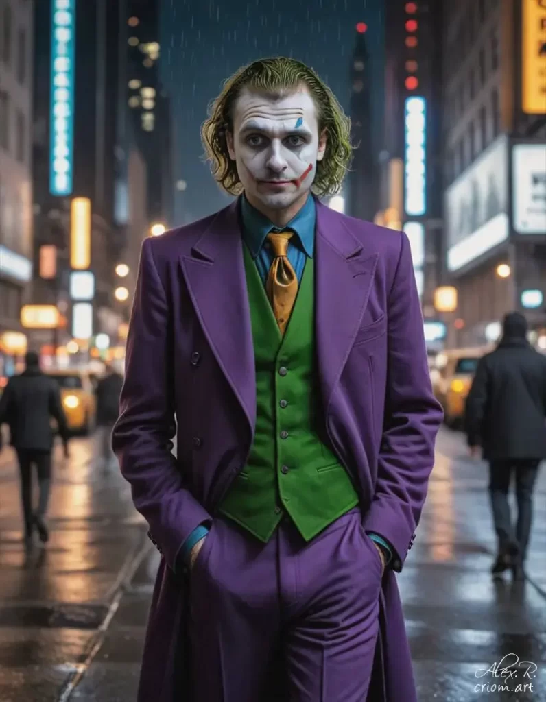 Portraite the joker walking through streets of new york art style by Alex Reznik