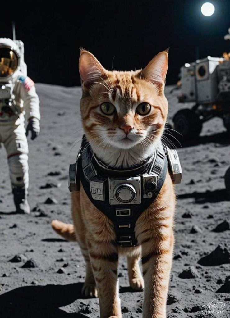 Cats on the moon apollo mission art by Alex Reznik