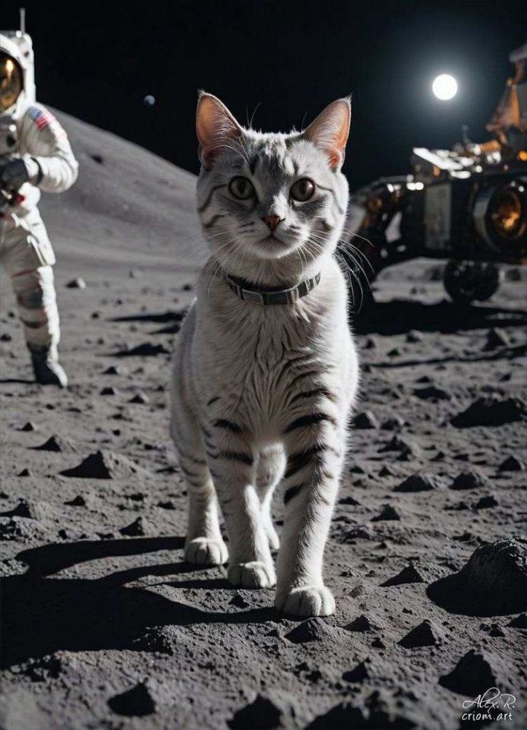 Cats on the moon apollo mission art by Alex Reznik