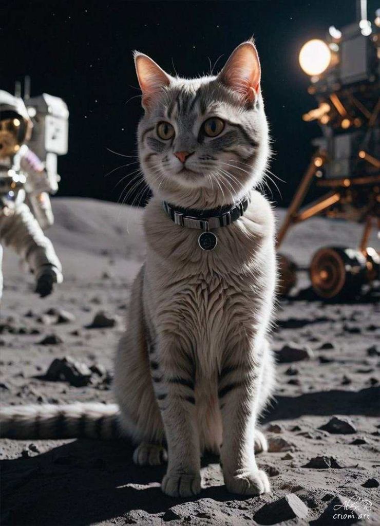 Cats on the moon apollo mission art by Alex Reznik