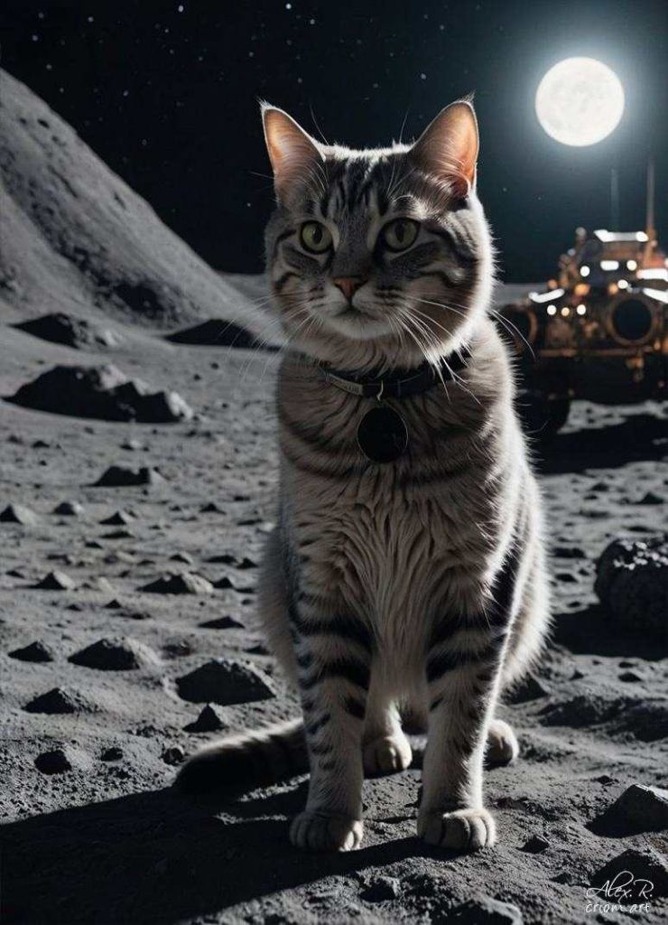 Cats on the moon apollo mission art by Alex Reznik