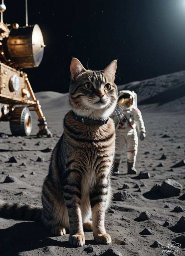 Cats on the moon apollo mission art by Alex Reznik