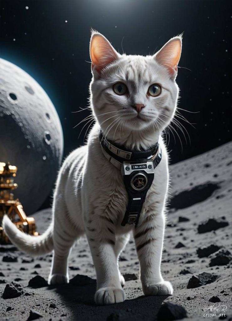 Cats on the moon apollo mission art by Alex Reznik